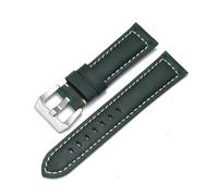 BANDKIT Genuine Leather Watch Band for Panerai Cowhide Crazy Horse Strap Men Bracelet Smooth Watchband 20mm 22mm 24mm 26mm(Green-Silver,26mm)