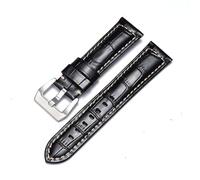 BANDKIT Genuine Leather Watch Band for Panerai Cowhide Crazy Horse Strap Men Bracelet Smooth Watchband 20mm 22mm 24mm 26mm(ClassicBlack-Silver,22mm)