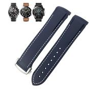 BANDKIT Rubber Watchband 22mm 20mm Curved End Silicone Strap for Omega x watch Seamaster Speedmaster AT150 De Ville Fabric Watch Strap(Blue white silver,22mm)