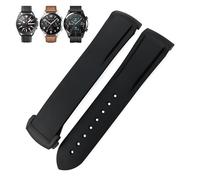 BANDKIT Rubber Watchband 22mm 20mm Curved End Silicone Strap for Omega x watch Seamaster Speedmaster AT150 De Ville Fabric Watch Strap(Black black,20mm)