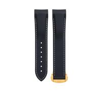 BANDKIT Soft Flexible Rubber Watchband For Omega Speedmaster Moonwatch Seamaster 300 AT150 PLANET OCEAN 600 Wristband 20/21/22mm Gold round buckle(Black White,20mm)