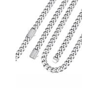 Bandmax Chain Necklace for Men Women, Cuban Link with Blinged out Clasp | Stainless Steel Chains, Silver/Black/Gold Plated Necklaces, Hip Hop Jewellery, 6/9/12MM Width, 18"-30" Length, Send Gift Box