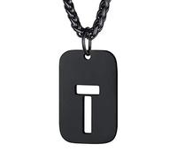 Bandmax Initial Letter For Men Women Necklace Chain Dog Tags Army Chain Stainless Steel 26 Alphabet Hollow Capitals Boy Chains With Pendants Jewelry Steel/Black Necklace Chain For Men