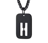 Bandmax Initial Letter For Men Women Necklace Chain Dog Tags Army Chain Stainless Steel 26 Alphabet Hollow Capitals Boy Chains With Pendants Jewelry Steel/Black Necklace Chain For Men