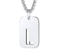 Bandmax Initial Letter For Men Women Necklace Chain Dog Tags Army Chain Stainless Steel 26 Alphabet Hollow Capitals Boy Chains With Pendants Jewelry Steel/Black Necklace Chain For Men