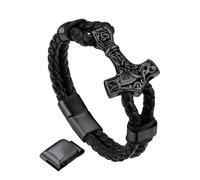 Bandmax Men Celtic Rune Charm Bracelets Black Leather Knot Bracelet for Boys Genuine Leather Viking Hammer Chains Adjustable