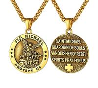 Bandmax Men Women 18K Gold Plated Catholic Religious Medal Necklace Saint Michael Protect Us Round Charm Necklace Guardian Angel Pendant with 22" Chain