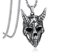 Bandmax Mens Biker Necklace Stainless Steel Baphomet Goat Satanic Pendant Punk Gothic Pendant Chain Wiccan Pagan Jewelry Church of Satan