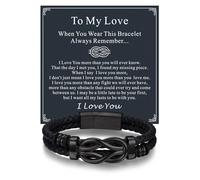 Bandmax Mens Black Leather Bracelets, Infinity Knot Chain to My Love 21mm, Braided Leather Bracelet for Men, Gifts for Husband Dad Son Grandson, Birthday Christmas Valentines