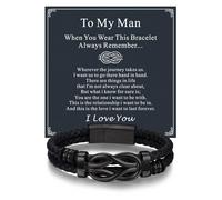 Bandmax Mens Black Leather Bracelets, Infinity Knot Chain to My Man 23mm, Braided Leather Bracelet for Men, Gifts for Husband Dad Son Grandson, Birthday Christmas Valentines