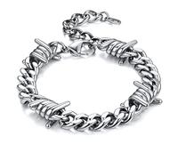 Bandmax Mens Bracelet Cuban Barbed Wire Bracelets Stainless Steel Chain | Silver/Black/Gold Plated Barbwire Link Chains, Gothic Thorns Punk Hip Hop Thick Jewellery, 5/7/9/12mm Width, with Gift Box