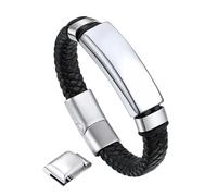 Bandmax Mens Leather Bracelet Adjustable Stainless Steel ID Bar Black Braided Cuff Gift for Father Husband (BM-BMH5730G-23)
