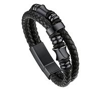Bandmax Mens Leather Bracelet Viking Bracelets Wristbands For Boyfriend Black Rope Beaded Bracelet Men Celtic Knot Jewellery 19cm