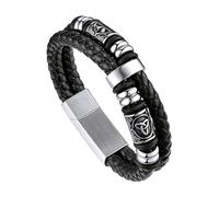 Bandmax Mens Leather Bracelet Viking Bracelets Wristbands For Father Black Rope Beaded Bracelet Men Celtic Knot Jewellery 23cm