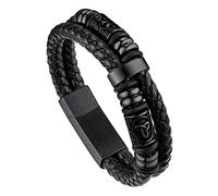 Bandmax Mens Leather Bracelet Viking Bracelets Wristbands For Son Black Rope Beaded Bracelet Men Celtic Knot Jewellery 19cm