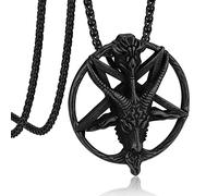 Bandmax Mens Satanic Temple Necklace Stainless Steel Black Pentagram Pentacle Wiccan Necklace for Women Baphomet Goat Head Pendant Chain Pagan Devil Worship Jewelry