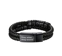 Bandmax Personalised Mens Leather Bracelet Viking Bracelets Wristbands For Grandfather Black Rope Beaded Bracelet Men Celtic Knot Jewellery 21cm