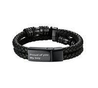 Bandmax Personalised Mens Leather Bracelet Viking Bracelets Wristbands For Husband Black Rope Beaded Bracelet Men Celtic Knot Jewellery 21cm