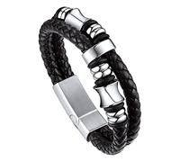 Bandmax Personalised Mens Leather Bracelet Viking Bracelets Wristbands For Son Black Rope Beaded Bracelet Men Celtic Knot Jewellery 21cm
