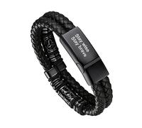 Bandmax Personalised Mens Leather Bracelet Viking Bracelets Wristbands For Son Black Rope Beaded Bracelet Men Celtic Knot Jewellery 19cm