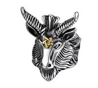 Bandmax Satan Evil Ring for Men Women Stainless Steel Satanic Baphomet Goat Ring Heavy Chunky Rings Demon Devil Rings Satan Worship Jewelry