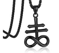 Bandmax Satanic Leviathan Cross Pendant Necklace Stainless Steel Black Devil Demon Brimstone Cross Pendant Church of Satan Worship Religions Jewelry