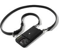 Bandolier Hailey Crossbody Wallet Phone Case for iPhone 14 Pro Max. 100% Genuine Pebble Leather with Pewter Hardware. Adjustable & Removable Strap. Expandable Flip Card Holder. Black with Pewter