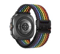BandRain Compatible with Samsung Galaxy Watch Ultra Bands 47mm, Upgrade Parachute-style Buckle, Stretchy Braided Sport Strap for Galaxy Watch 7 Ultra Band 2024 Men Women (Rainbow Black)
