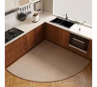BANEBOR Non-Slip Corner Kitchen Rug - Super Absorbent Braided Floor Mat for Sink Areas, Washable Circular Sector Mat with Rubber Backing, Imitation Linen Kitchen Carpet (Khaki, Radius 28'')