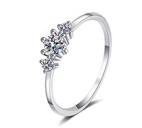 Banemi 925 Silver Rings, Silver Matching Ring 3 Stones with 0.26ct Round Moissanite Size M 1/2