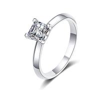 Banemi 925 Sterling Silver Rings for Women Wedding Set, Silver Anillo Compromiso Mujer with 5.5mm Princess Cubic Zirconia Size N 1/2