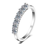 Banemi Bridal Wedding Rings, White Gold Women's Sterling Silver Rings Thin with 0.7ct Round Moissanite Size L 1/2