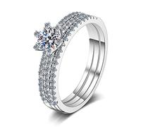 Banemi Cubic Zirconia Rings, Silver Anniversary Rings 3 Ring Set Sterling Silver with 6.5mm Round Cubic Zirconia Size N 1/2
