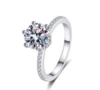 Banemi Cubic Zirconia Solitaire Engagement Ring, Silver Wedding Ring Sets for Her Sterling Silver 925 6 Claws with 8mm Round Cubic Zirconia Size M 1/2