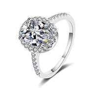 Banemi Cubic Zirconia Wedding Bands for Women, Silver Stackable Sterling Silver Rings with 5x7mm Oval Cubic Zirconia Size Q 1/2