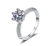 Banemi Cubic Zirconia x Ring, White Gold Wedding Ring Sterling Silver with 5mm Round Cubic Zirconia Size Q 1/2