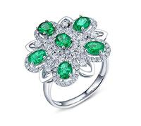 Banemi Custom Engagement Rings for Womens, White Gold Wedding Rings for Womens 1.51 ct Emerald Diamond Birthday Gifts Rings Size L 1/2 (White Gold)