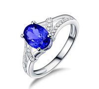 Banemi Cute Engagement Rings for Womens, Ladies White Gold Wedding Rings 1.17.9 ct Tanzanite Diamond Anniversary Rings for Her Size R 1/2 (White Gold)