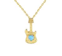 Banemi Cute Necklaces for Women, 18K Gold Necklace Guitar with Heart Created Opal Cable Chain Yellow Gold Jewelry