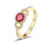 Banemi Cute Promise Rings for Womens, 0.5ct Ruby Rings Yellow Gold Diamond Anniversary Rings for Her Size J 1/2