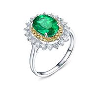 Banemi Cute Promise Rings for Womens, 17.9ct White Gold Rings for Womens 1.93 ct Emerald Diamond Anniversary Rings for Her Size V 1/2