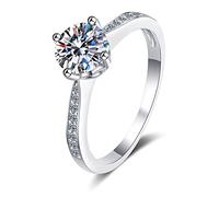 Banemi Cz Wedding Band, White Gold Wedding Bands for Her Sterling Silver with 6.5mm Round Cubic Zirconia Size J 1/2