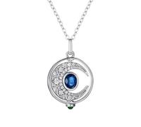 Banemi Half Moon Necklace, Women's Necklace 925 Silver Created Sapphire Cubic Zirconia Cable Chain Silver Blue Jewelry