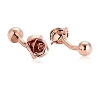 Banemi Initial Cufflinks for Men, Rose Gold Cufflinks Stainless Steel Roses Flowers Wedding 1.2X1.2CM
