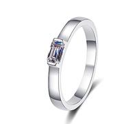 Banemi Love Friendship Ring, White Gold Sterling Silver Rings Set Rectangular with 0.5ct Emerald Moissanite Size T 1/2