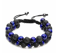 Banemi Men Tiger Eye Bracelet, Mens Bead Bracelet Black Blue Stainless Steel Woven Adjustable Double Layer Bracelet Unisex Bead Bracelets 19cmx8mm