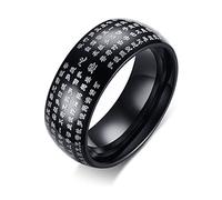 Banemi Mens Ring Personalised, Black Mens Ring Stainless Steel Buddhist Heart Sutra Men Anniversary Gifts Boyfriend Size V 1/2