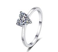 Banemi Moissanite Rings for Women Fun, Unique White Gold Rings Sterling Silver with 0.5ct Heart Moissanite Size R 1/2