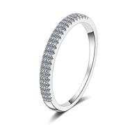 Banemi Moissanite Wedding Band Women, Silver Rings Gothic Half Eternity Sterling Silver with 0.23ct Round Moissanite Size Q 1/2