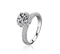 Banemi Moissanite Wedding Band Women, Silver Vintage Rings Set Crown Sterling Silver with 1ct Round Moissanite Size P 1/2